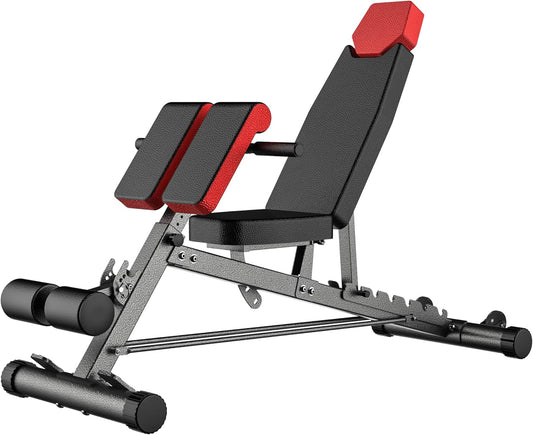 Finer Form Multi-Functional FID Weight Bench for Comprehensive Full-Body Workouts – Hyper Back Extension, Roman Chair, Adjustable Ab Sit-Up Bench, Incline/Decline Bench, Flat Bench