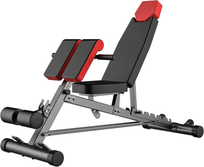 Finer Form Multi-Functional FID Weight Bench for Comprehensive Full-Body Workouts – Hyper Back Extension, Roman Chair, Adjustable Ab Sit-Up Bench, Incline/Decline Bench, Flat Bench