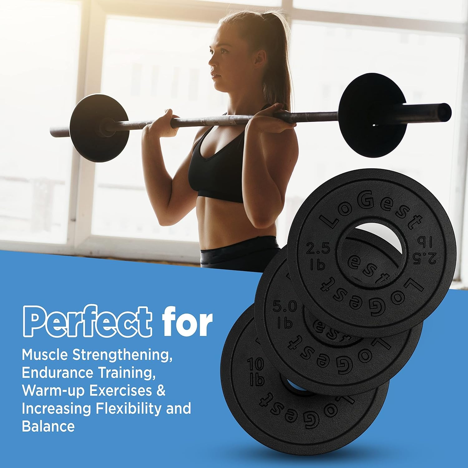 Logest Olympic Weight Plates - Set of 2 for Barbell Training, Ideal for Strength and Balance Enhancement, Available in 2.5LB, 5LB, and 10LB Options